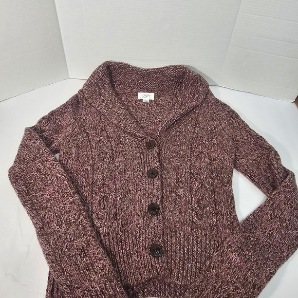 Ann Taylor Marled Purple Button-Up Cardigan - Picture 4 of 16